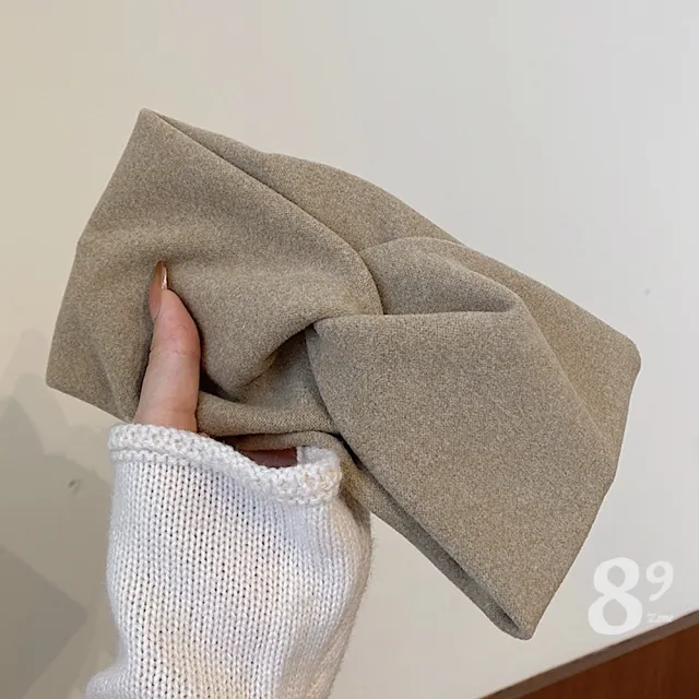 【89 zone】法式古典交叉氣質寬氣質 髮飾 頭飾 飾品  造型器 編髮器 頭巾 髮束 髮帶 1 入(啡/卡其/灰)