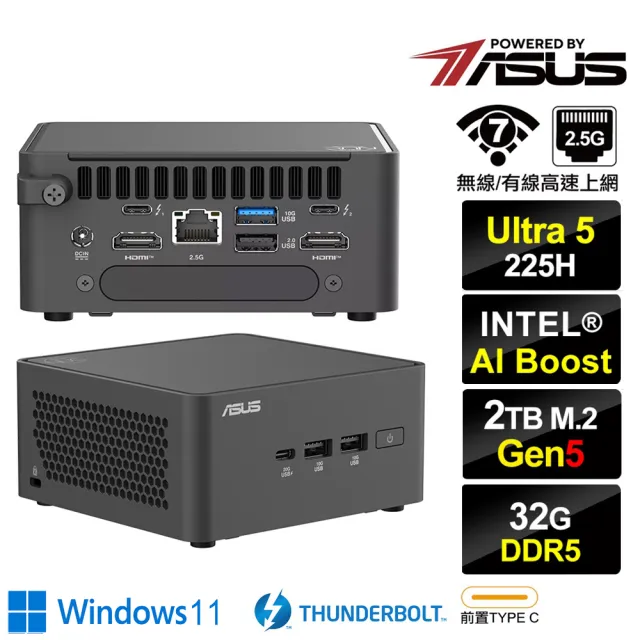 【ASUS 華碩】Ultra 5 十四核{風翔龍R9FDW}  Win11迷你電腦(225H/32G/2TB M.2 5.0)