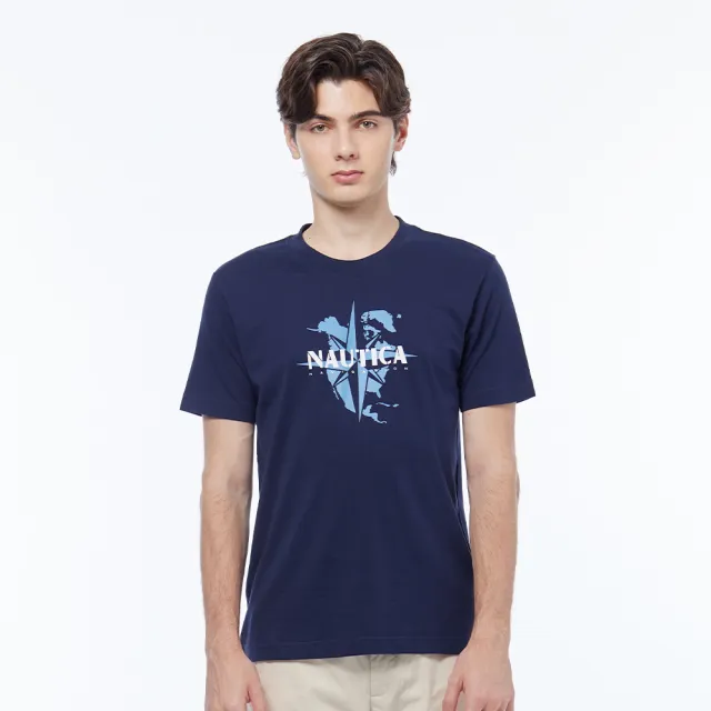 【NAUTICA】官方旗艦 男裝  指南針圖騰印花短袖T恤(藍色)