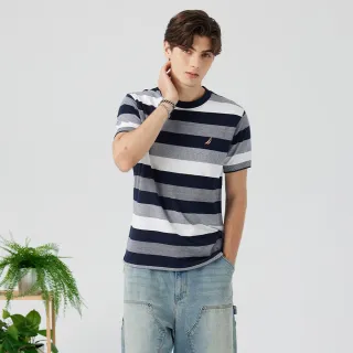 【NAUTICA】官方旗艦 男裝  漸層寬條紋短袖T恤(深藍色)