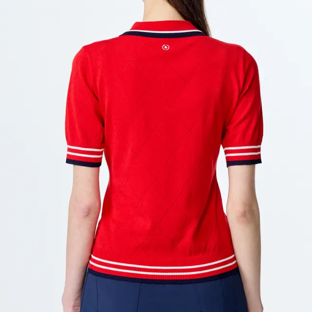 【PING】女款翻領菱格休閒薄款針織衫-紅(GOLF/高爾夫球衫/RH25120-18)