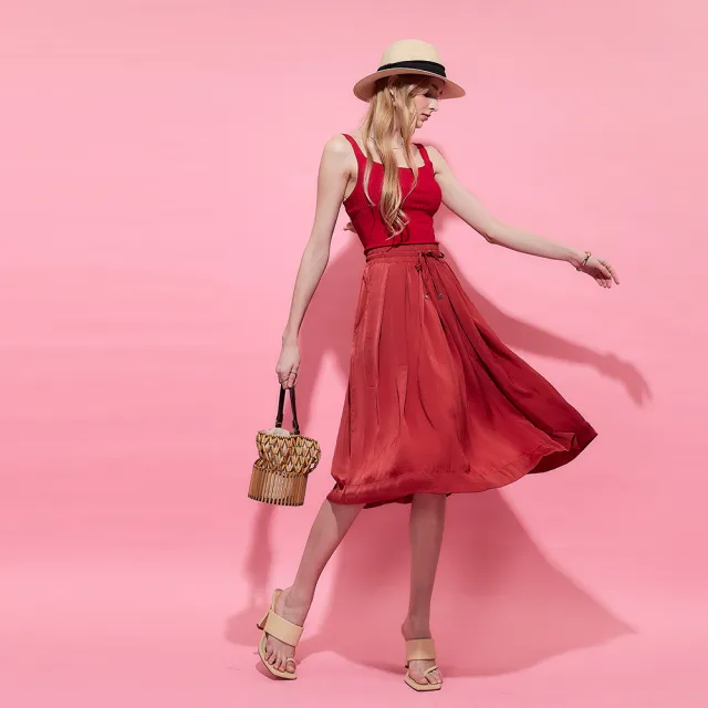 【ICHE 衣哲】Cop.Copine 法國原裝進口簡約百搭鬆緊綁帶造型半長圓裙-2色