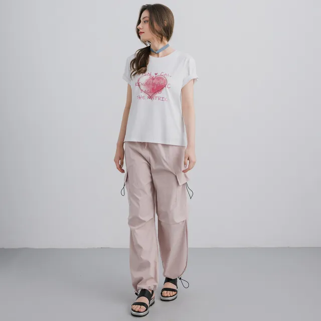【YUTZUYA 優姿雅】個性甜美愛心文字印花棉感舒適上衣-2色(短袖/圓領/T恤/點鑽/撞色/回彈力佳/日常穿搭)