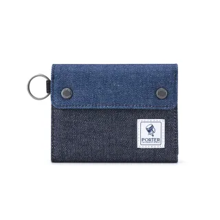 【PORTER INTERNATIONAL】牛仔拼接PATCH WORK三折零錢短夾(深藍色)