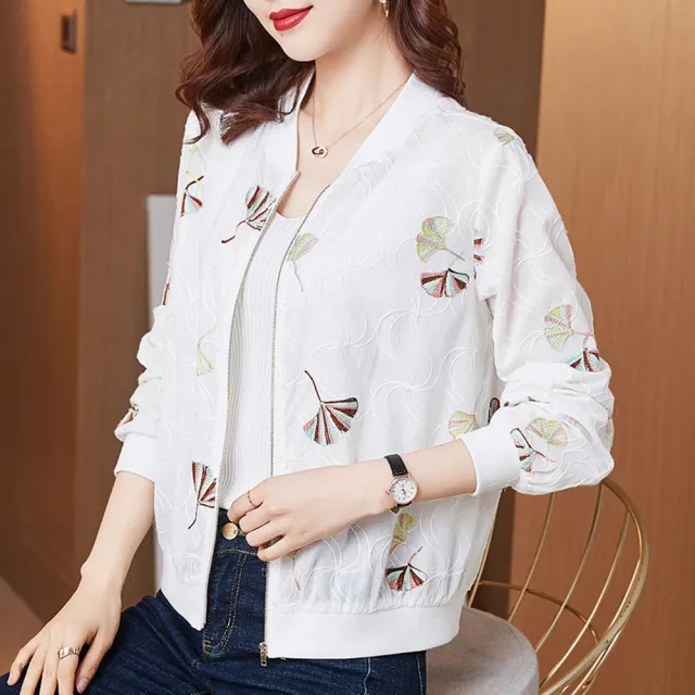 【巴黎精品】極速出貨 防曬外套空調衫(銀杏刺繡薄款立領女外套a1fs19 2G)