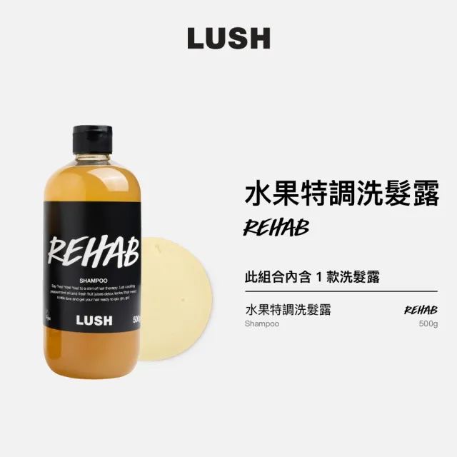 【LUSH 嵐舒】Rehab 水果特調洗髮露 500g(洗髮精/修護/亮澤/調理頭皮/溫和清潔)