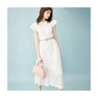 【Le Polka】荷葉袖蕾絲洋裝-女