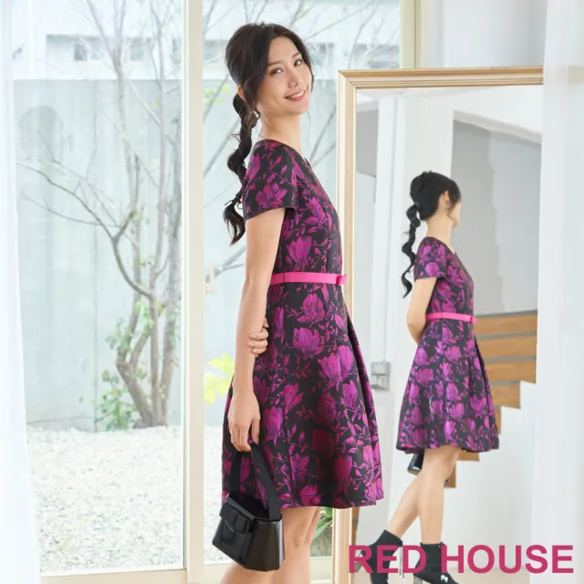 【RED HOUSE 蕾赫斯】輕奢花朵緹花洋裝(紫色)