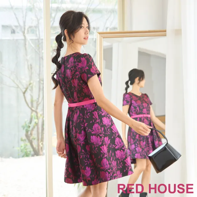 【RED HOUSE 蕾赫斯】輕奢花朵緹花洋裝(紫色)