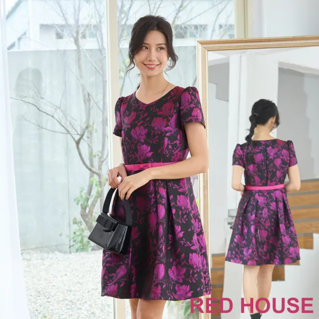 【RED HOUSE 蕾赫斯】輕奢花朵緹花洋裝(紫色)