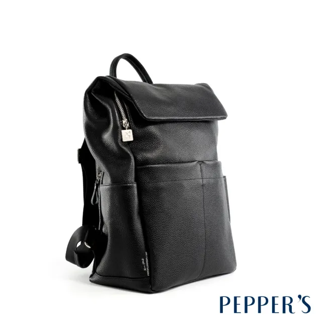 【PEPPER’S】雙11 PEGASUS真皮翻蓋後背包 - 簡約黑/淺石灰(大學生上班族 後背包 公事包 女包男 
