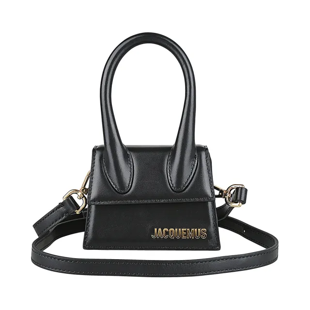 【JACQUEMUS】JACQUEMUS Le Chiquitoxu 雷雕LOGO牛皮搭棉織布襯裡吸釦斜背梯形包(迷你/黑)