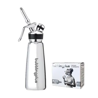 【台灣mosa X bubblingplus】0.5L不鏽鋼奶油槍 奶油發泡器 贈氣彈10顆(bubblingplus聯名款 髮絲紋)