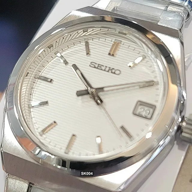 【SEIKO 精工】CS系列/Lady簡約條紋銀白面34㎜精鋼款 SK004(SUR573P1/6N42-00N0S)
