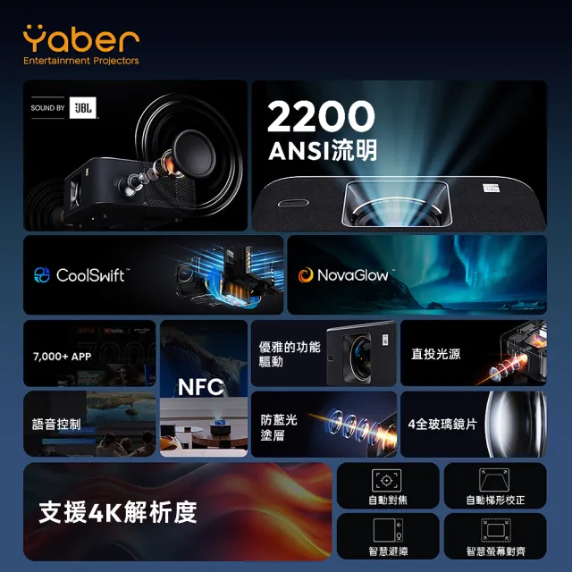 【YABER】劇院大師 K3(2200ANSI 1080P Google TV 4K解碼 自動對焦 智慧避障 4k投影機)