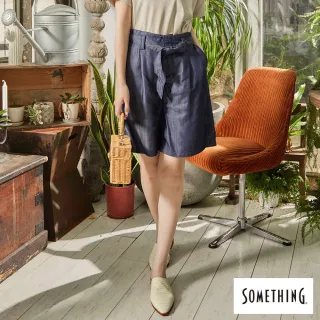 【SOMETHING】女裝 天絲棉綁帶丹寧短褲(原藍色)