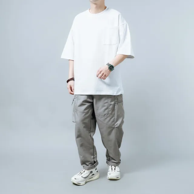 【AMERO】男女裝 圓領短袖T恤(男裝 女裝 圓領短袖T恤 筆袋口袋 寬鬆 落肩 情侶裝)