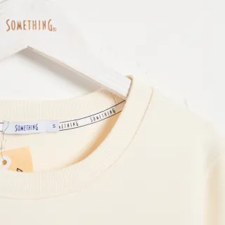 【SOMETHING】女裝 基本素色印花厚長袖T恤(米白色)