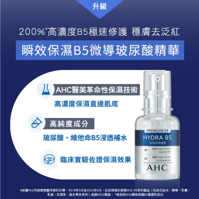 【AHC】瞬效B5微導玻尿酸保濕精華液30ml_3入(B5 玻尿酸 保濕修護 敏感肌 醫美後適用)
