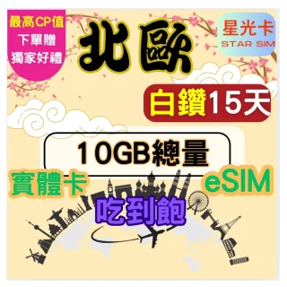 【Star SIM 星光卡】白鑽北歐 丹麥芬蘭冰島挪威瑞典15天10GB總量 高速 無限量 吃到飽(實體卡  eSIM)