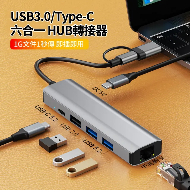 【ANTIAN】USB3.0/Type-C 六合一 HUB轉接器 PD100W Mac筆電集線器(RJ45千兆)