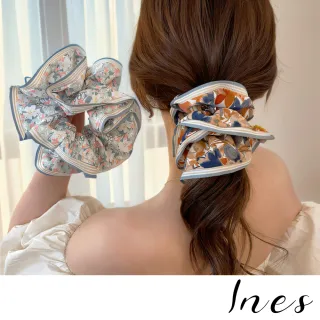 【INES】花藝大腸圈/韓國設計法式田園花藝油畫風大腸圈 髮圈 髮繩(3色任選)