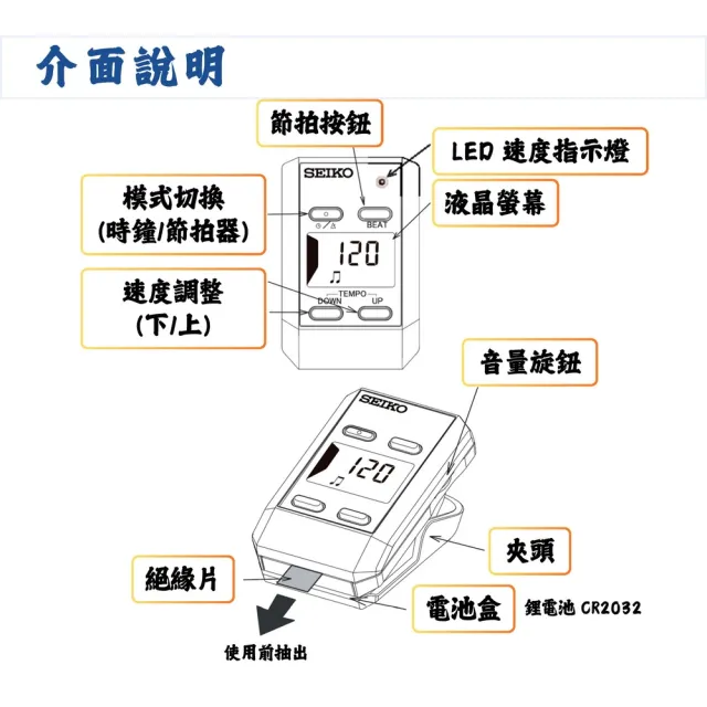 【SEIKO 精工】DM51 數位夾式節拍器／成就音樂夢想(節拍器 夾式節拍器 攜帶式 數位節拍器 Tempo)