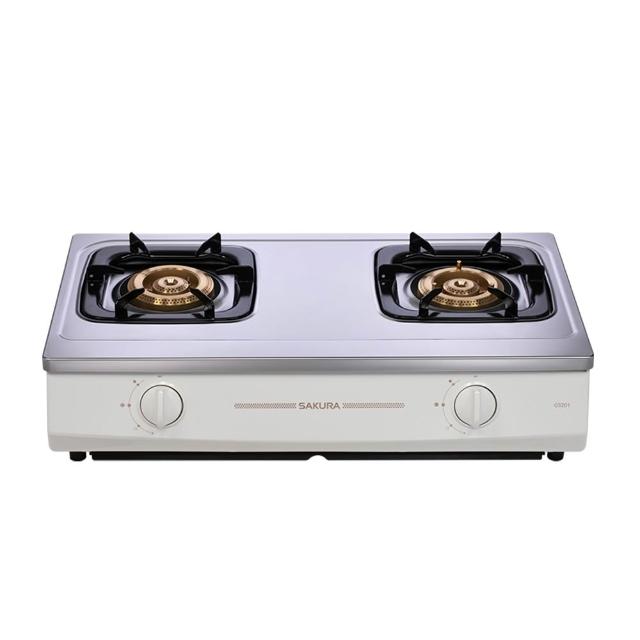 SAKURA櫻花牌 G-5201 雙口瓦斯爐 不鏽鋼爐臺 臺灣製造 第一級能效 壓轉式自動點火 天然氣桶裝適用
