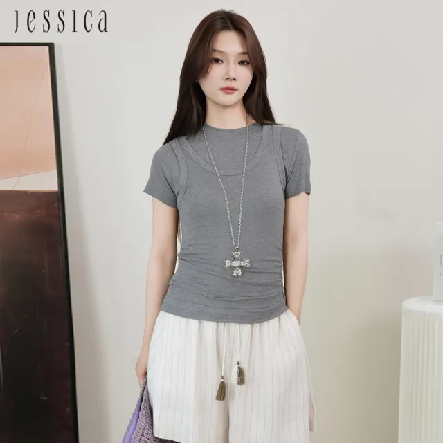 【JESSICA】經典基礎百搭修身彈力工字背心J53604（灰）
