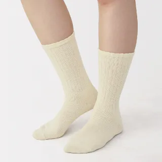 【MUJI 無印良品】女足口柔軟垂墜皺褶感螺紋直角襪(柔白/黑色/象牙白)