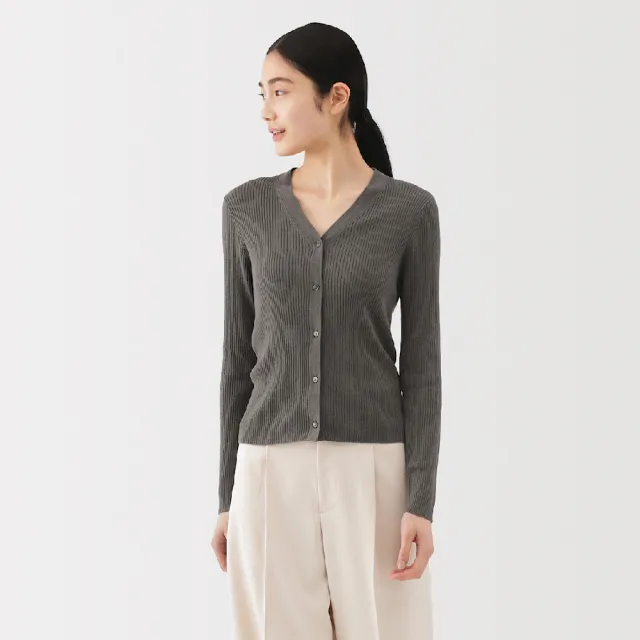 【MUJI 無印良品】女萊賽爾V領開襟衫(黑色/粉米/煙燻棕)