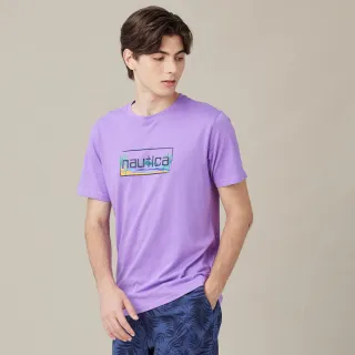 【NAUTICA】官方旗艦 男裝 海島風框線印花短袖T恤(紫色)