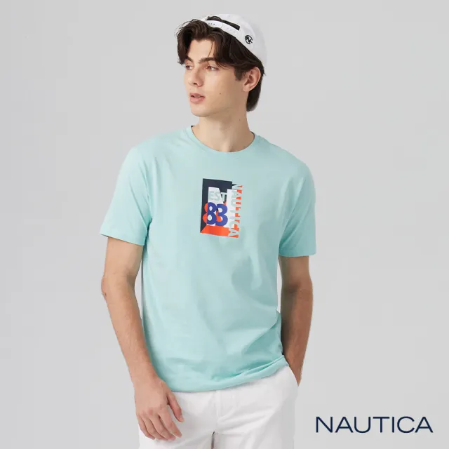 【NAUTICA】官方旗艦 男裝 品牌年份印色塊花短袖T恤(藍色)