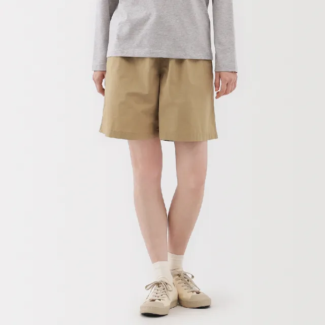 【MUJI 無印良品】女水洗平織布短褲(黑色 米色 卡其 粉紅 暗藍)