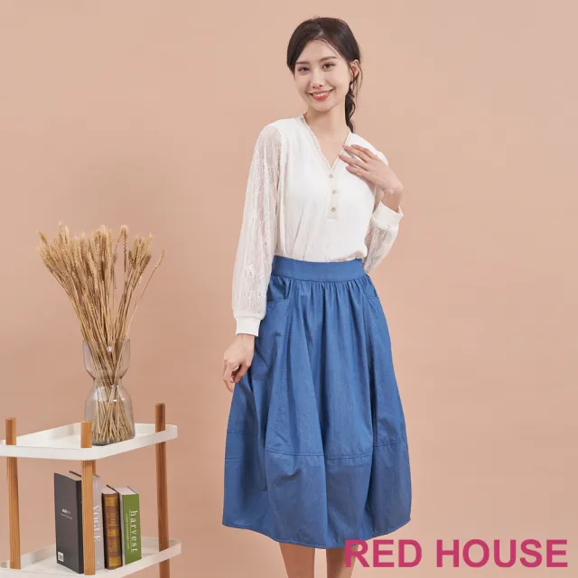 【RED HOUSE 蕾赫斯】氣球剪接造型牛仔裙(水藍色)