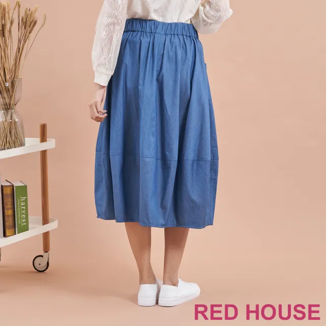 【RED HOUSE 蕾赫斯】氣球剪接造型牛仔裙(水藍色)