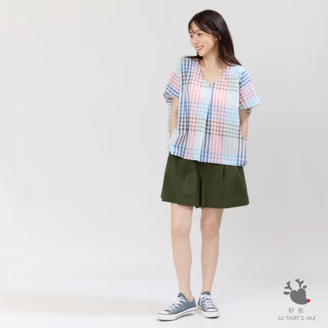 【so that’s me 好我】Vicky夏日V領棉質寬上衣(彩格紋)