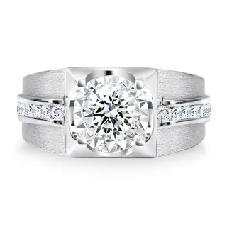 【King Star】GIA 一克拉 D 18K金 天然鑽石男戒 絲紋設計(3 克拉視覺效果)