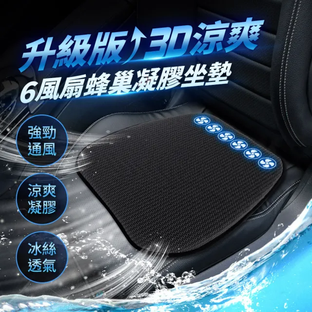 【OMyCar】升級版 3D涼爽6風扇蜂巢凝膠坐墊 一年保固-快(降溫 汽車坐墊 汽車椅墊 散熱透氣 涼感墊)