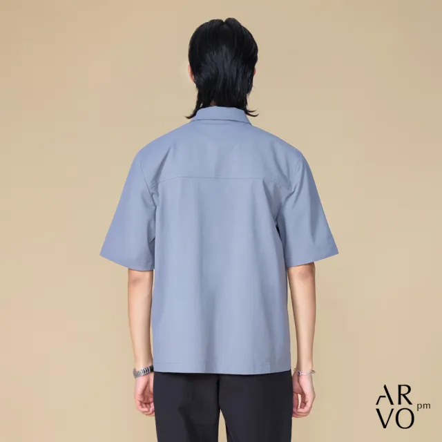 【ARVOpm】男女同款 灰色前開式拉鍊短袖襯衫00092502101(限時6折)