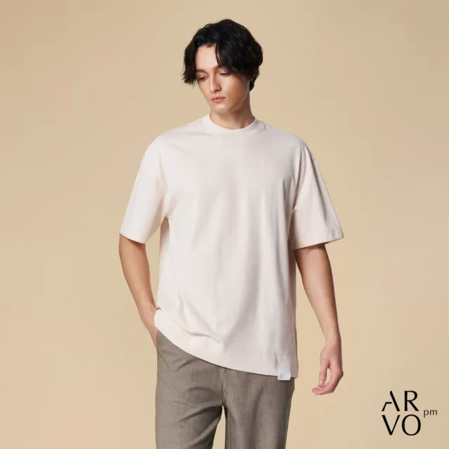 【ARVOpm】男女同款 米白基本款寬版短袖T恤00212502106(限時6折)