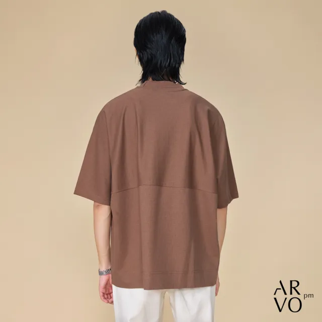 【ARVOpm】男女同款 棕色小高領寬版短袖T恤00212502103(限時6折)