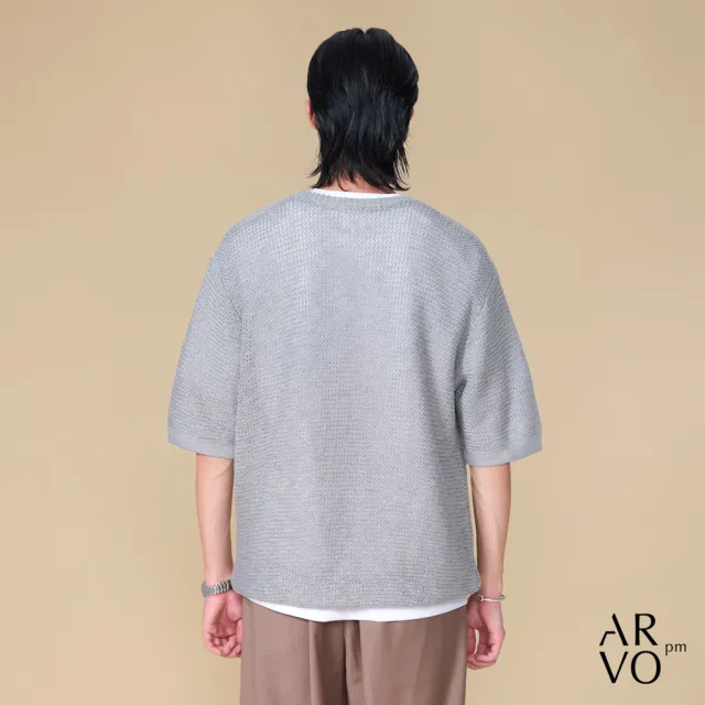 【ARVOpm】男女同款 圓領淺灰色針織短袖上衣00192505102(限時6折)