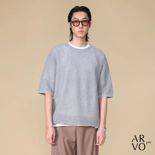 【ARVOpm】男女同款 圓領淺灰色針織短袖上衣00192505102(限時6折)