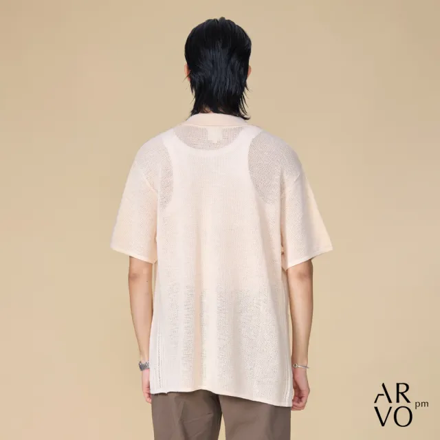 【ARVOpm】男女同款 翻領杏色針織短袖開襟上衣00192505103(限時6折)