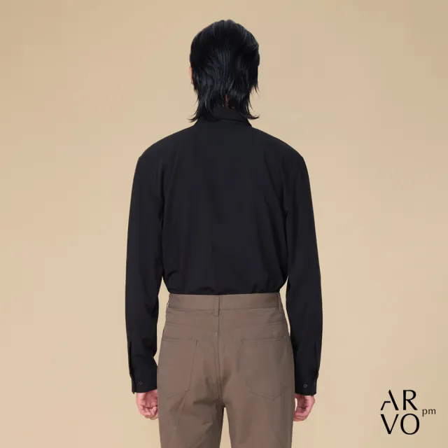 【ARVOpm】男女同款 半門襟雙口袋黑色襯衫00082504101(限時6折)