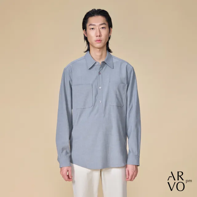 【ARVOpm】男女同款 半門襟雙口袋灰色襯衫00082504102(限時6折)