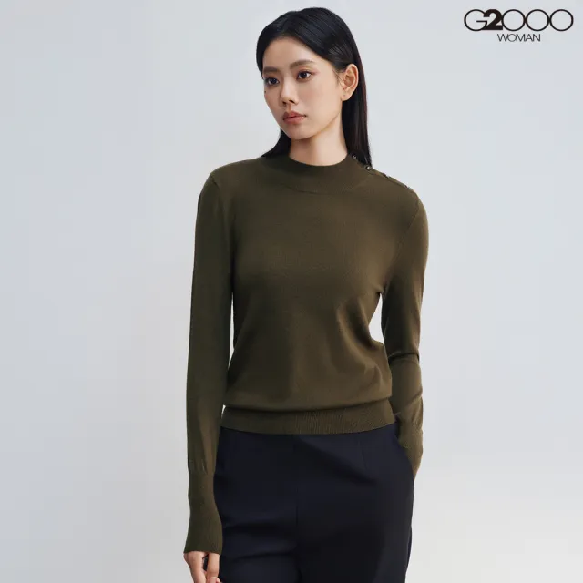 【G2000】女款 小立領長袖針織上衣-橄欖色(4627606157)