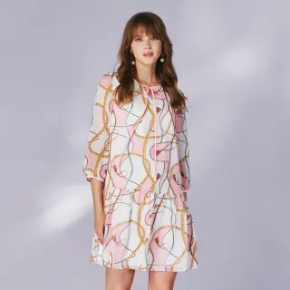 【KERAIA 克萊亞】魅力價-漫舞絢彩鎖鏈雪紡印花洋裝