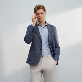 【G2000】雙釦彈性提花輕刷毛手感休閒西裝外套西裝式外套-深藍色(4611180478)